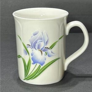 Vintage Otagiri Blue Iris Ceramic Coffee Tea Cup Mug Blue Gold Green Floral 10oz